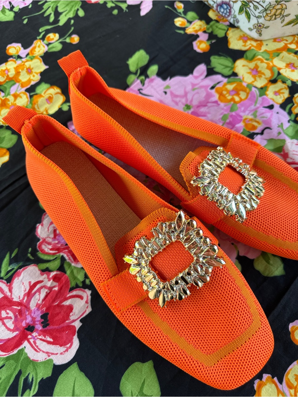 Women's Orange Embellished Slip-On Flats - Picture 5 of 6
